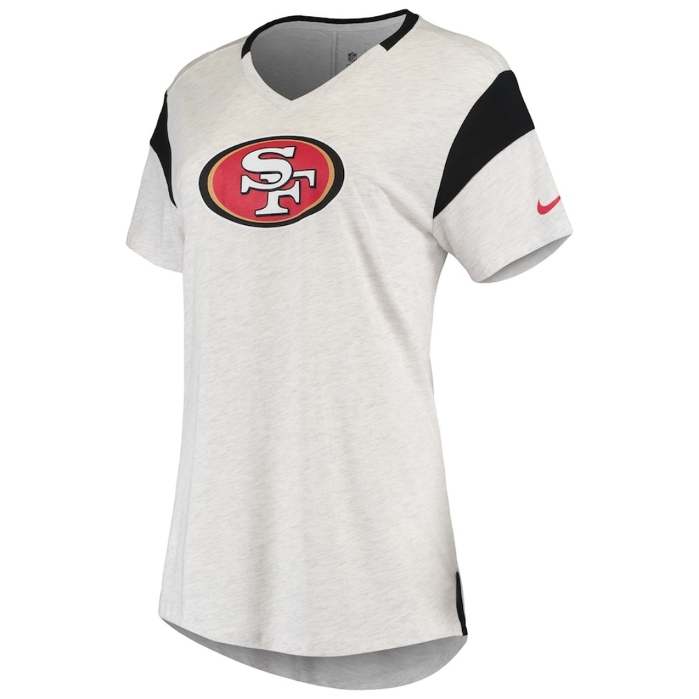 Women's San Francisco 49ers Nike Heathered White Fan V-Neck T-Shirt